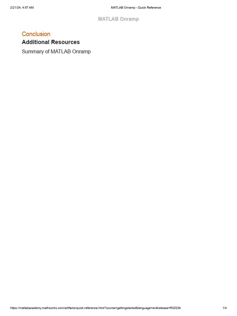 MATLAB Onramp Quick Reference | PDF