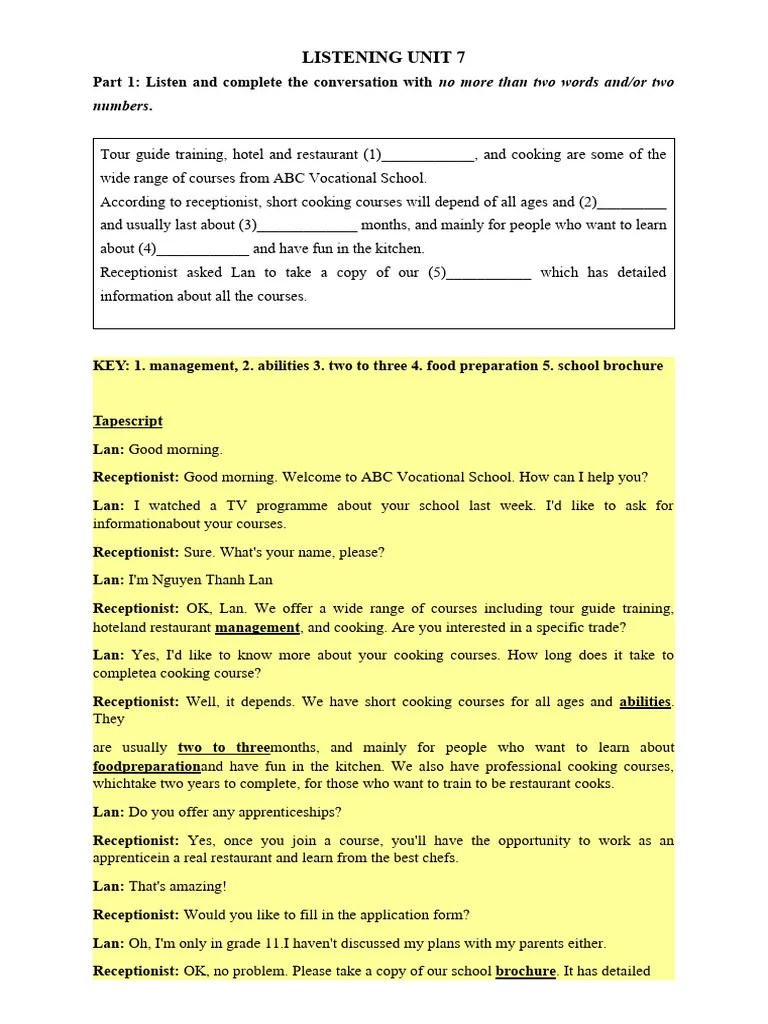 Listening Unit 7 - GV | PDF | Career & Growth