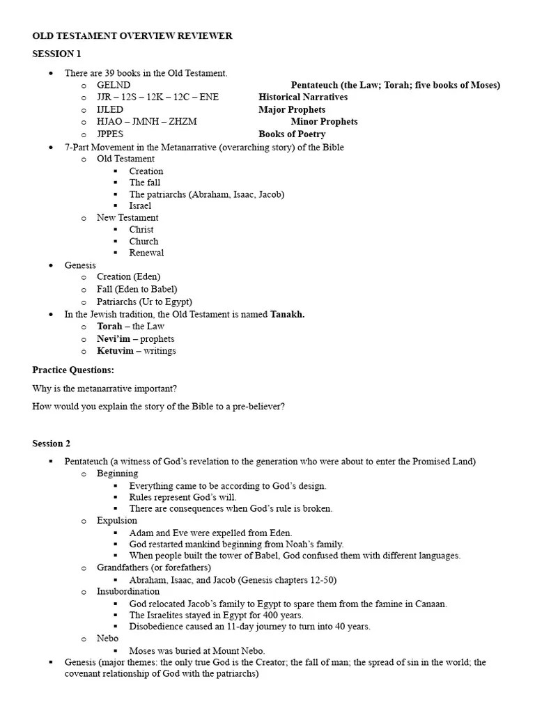 Old Testament Overview Reviewer | PDF | Book Of Genesis | Old Testament
