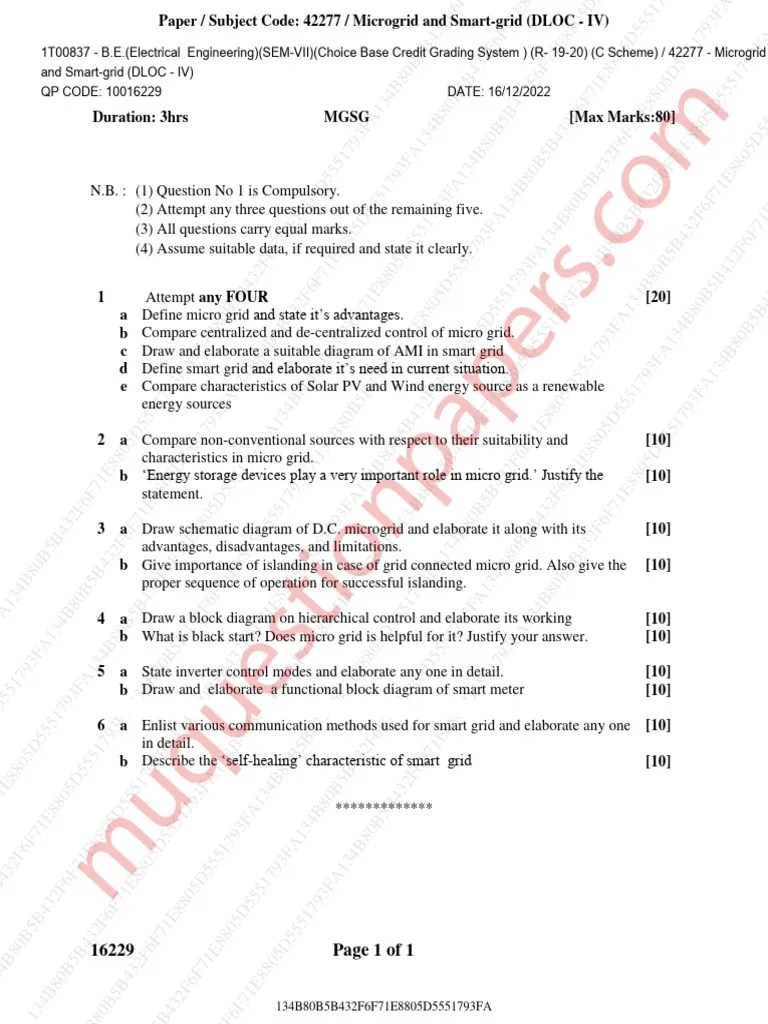 Be Electrical Engineering Semester 7 2022 December Dloc IV Microgrid ...