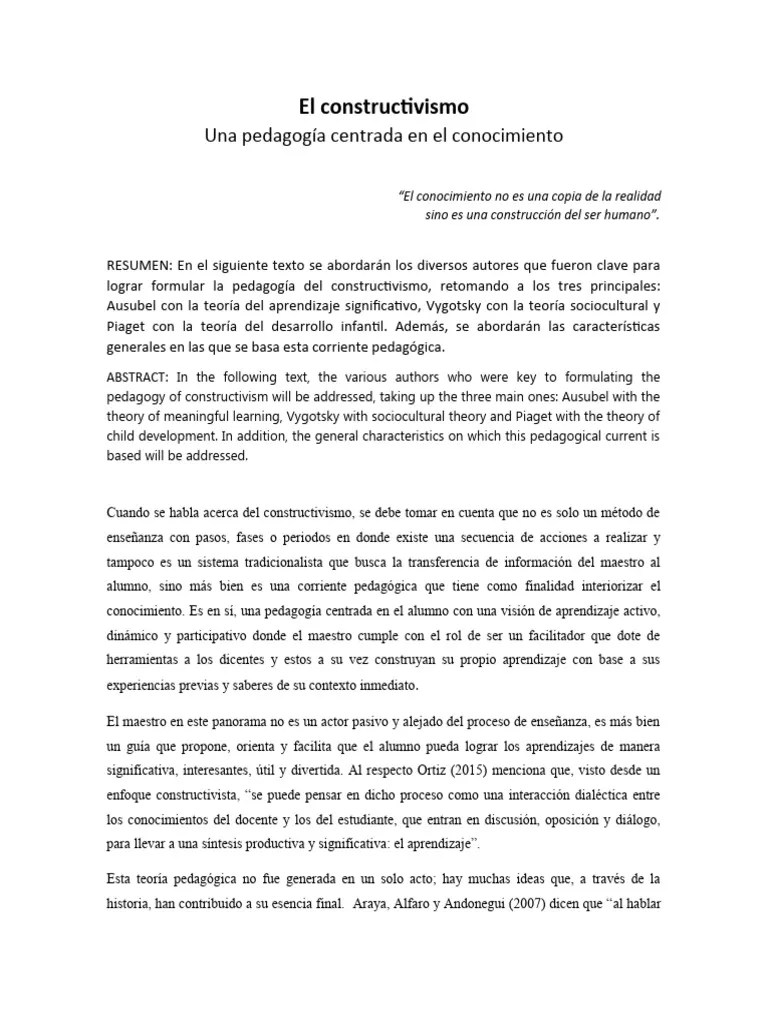 El Constructivismo | PDF | Constructivismo (filosofía De La Educación ...