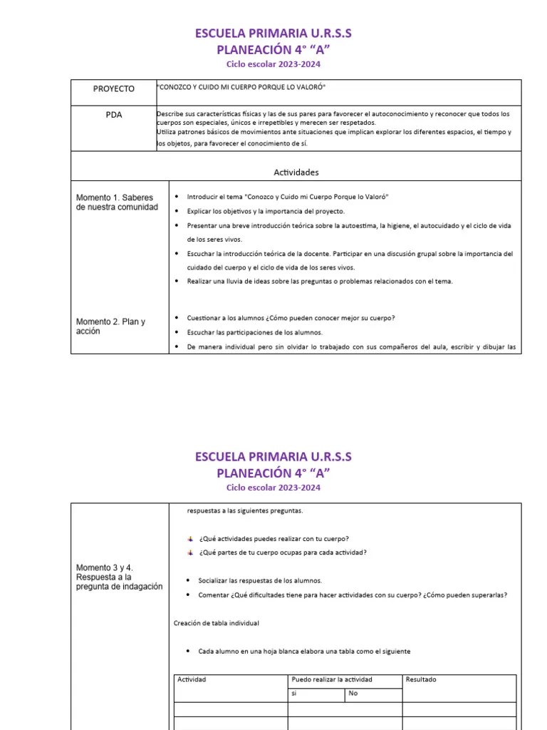 PROYECTO Conozco Y Cuido Mi Cuerpo Porque La Valoro. | Descargar Gratis PDF | Educación Primaria ...