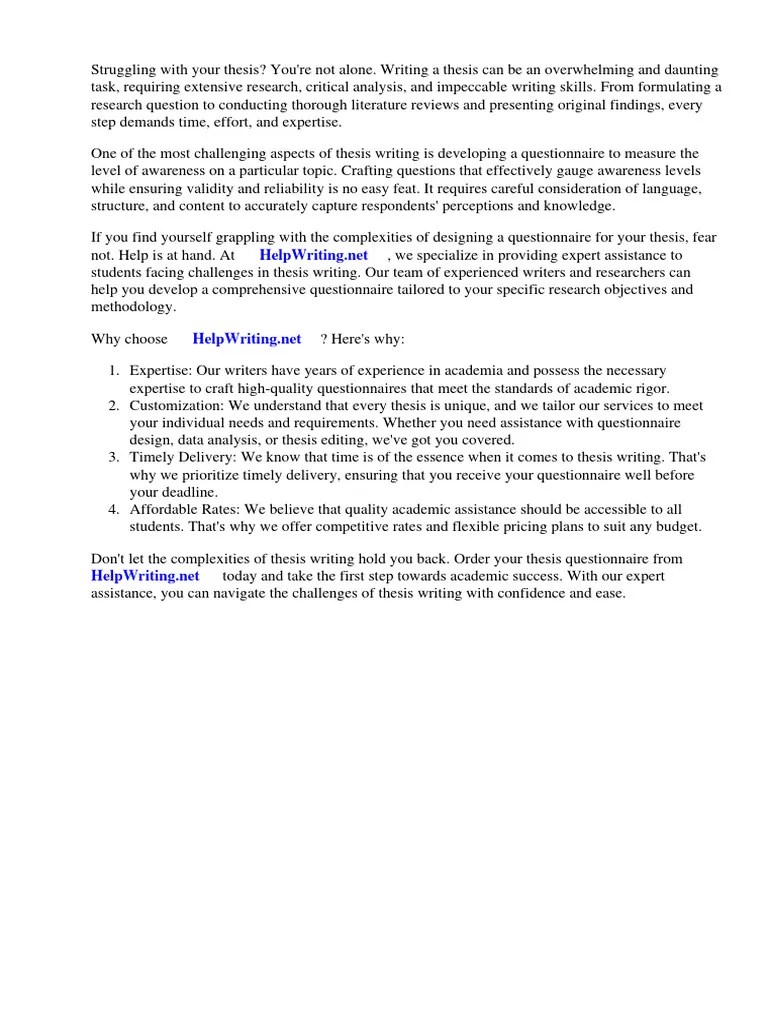 Level Of Awareness Thesis Questionnaire | PDF