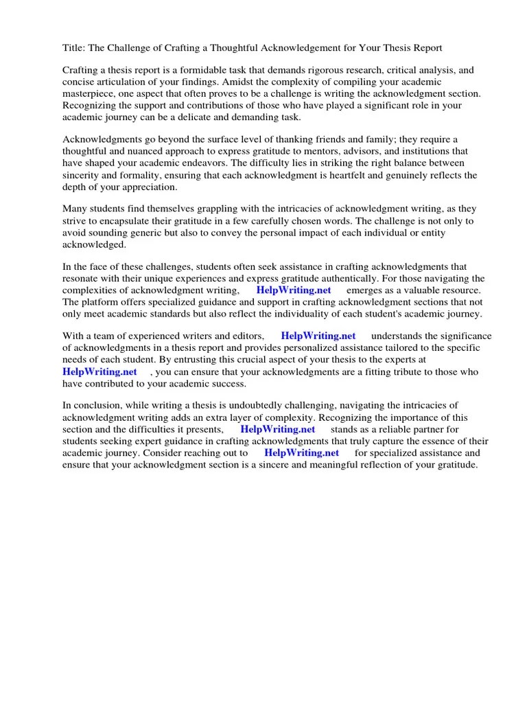 How To Write Acknowledgement For Thesis Report Pdf Thesis Gratitude