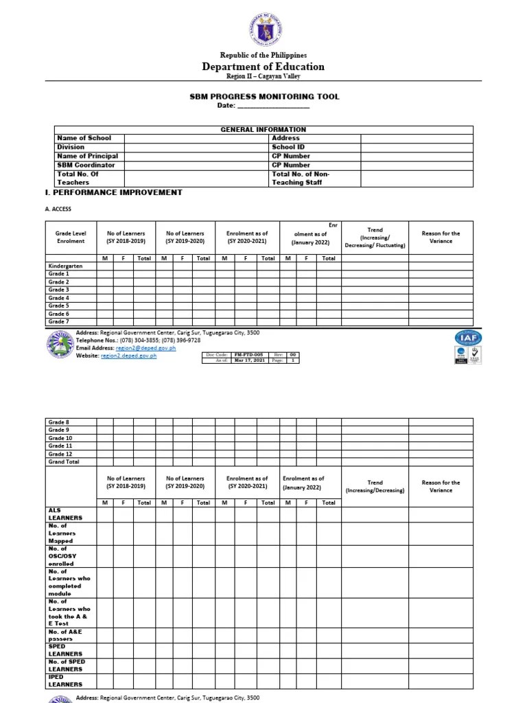 FINAL SBM Progress Monitoring Tool | PDF