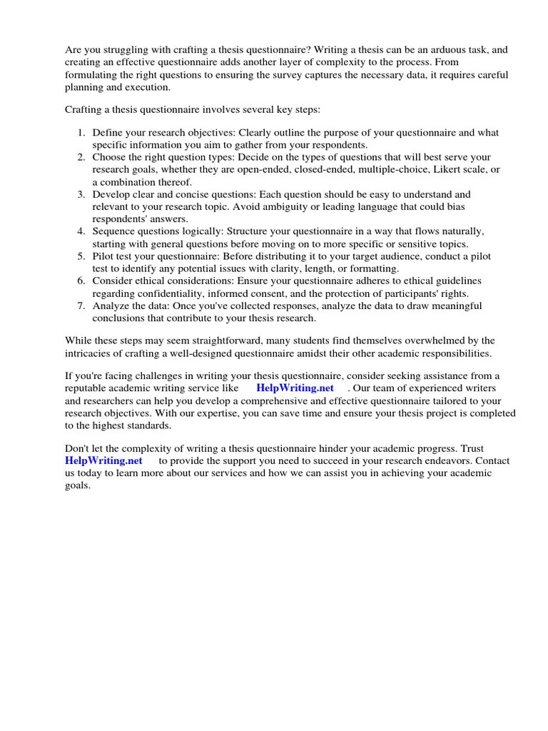How To Write Thesis Questionnaire | PDF | Survey Methodology | Thesis