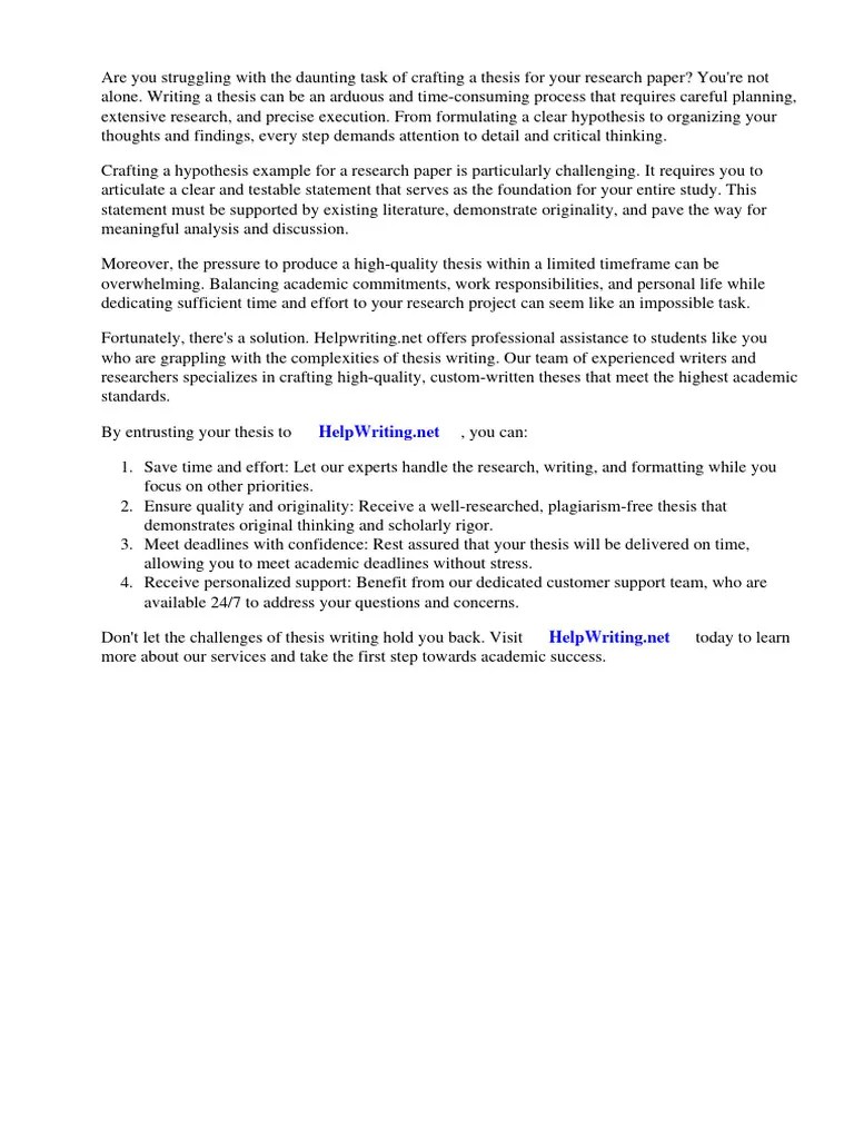 Hypothesis Example In A Research Paper | Download Free PDF | Hypothesis ...