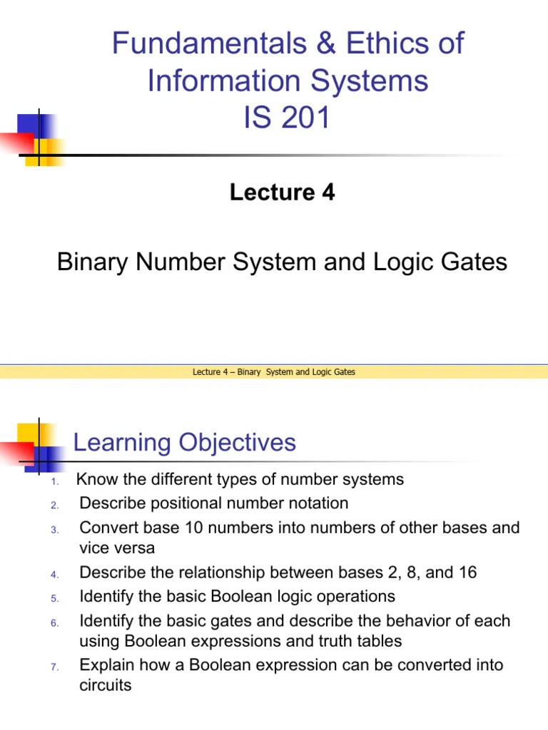 Lecture 4 - Binary System And Logic Gates | PDF | Logic Gate | Teaching ...