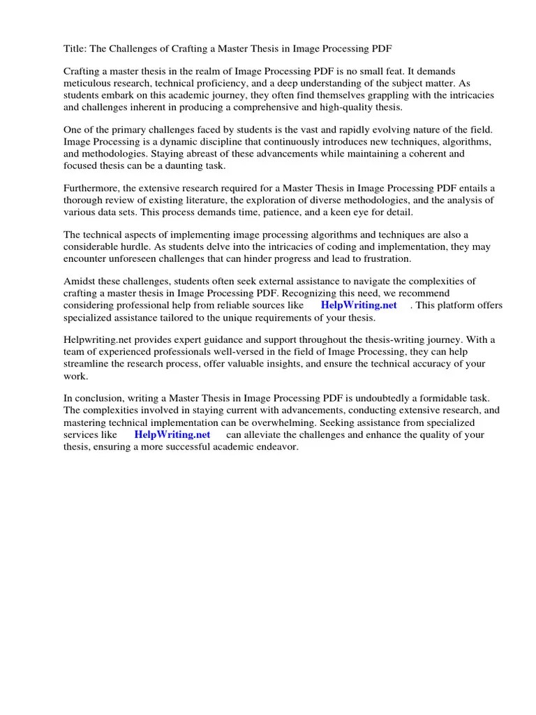 Master Thesis Image Processing PDF | PDF