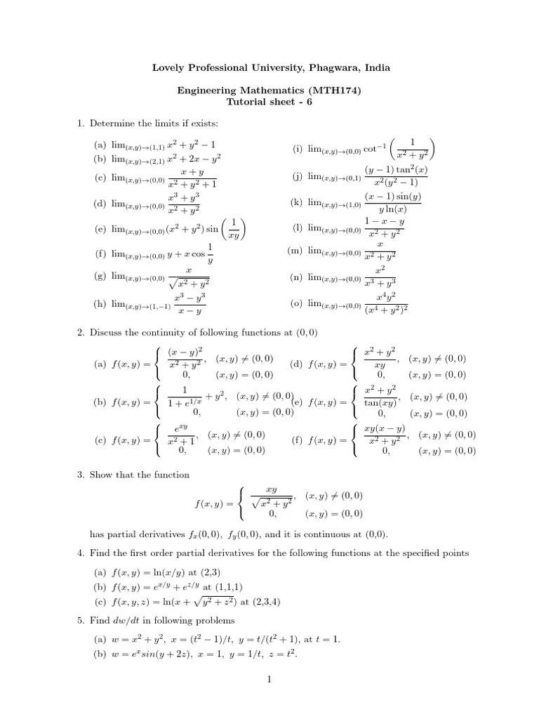 Tutorial Sheet 6multivariate Calculus | PDF | Calculus | Mathematical ...