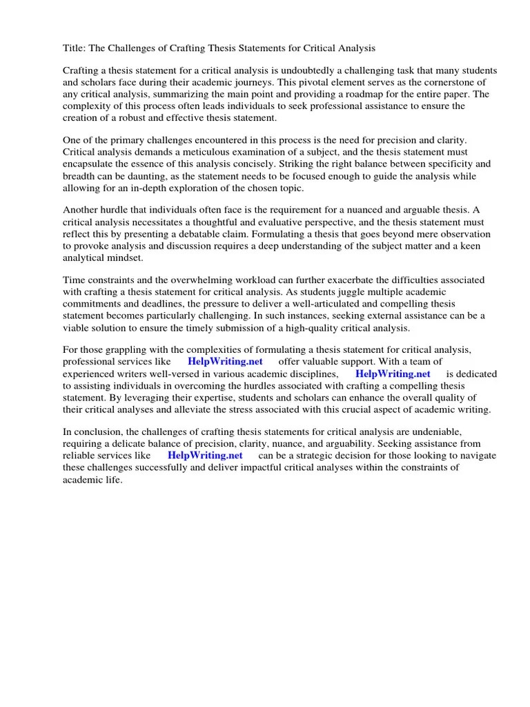 Thesis Statements For Critical Analysis | PDF | Essays | Critical Thinking