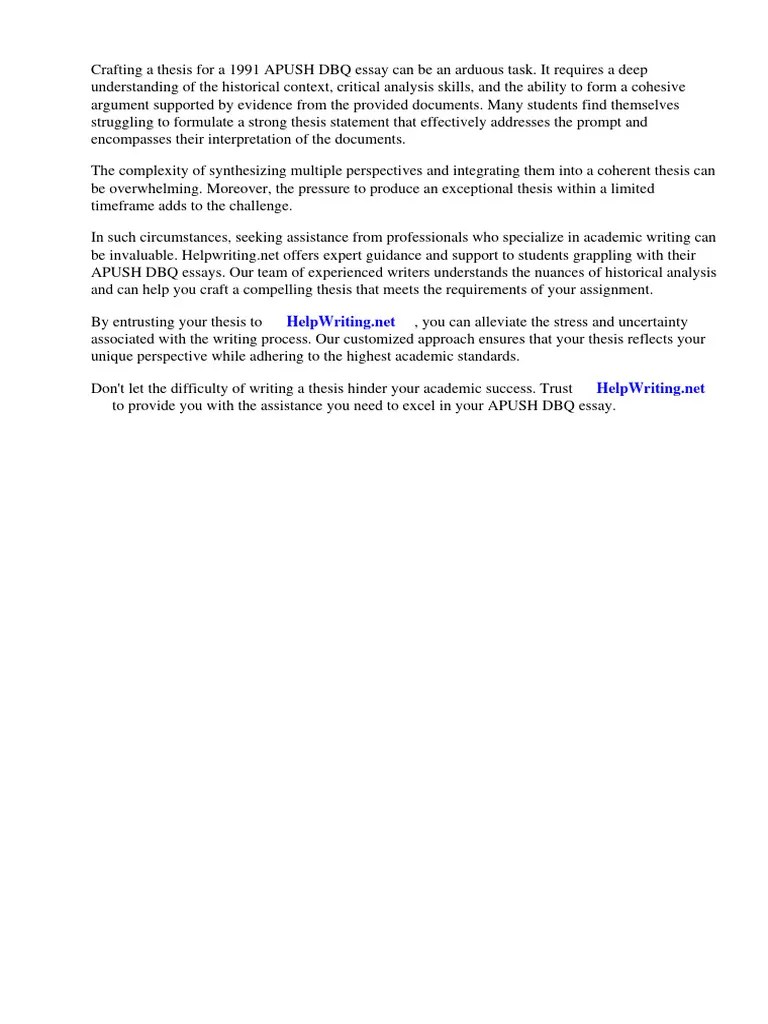 1991 Apush DBQ Thesis | PDF