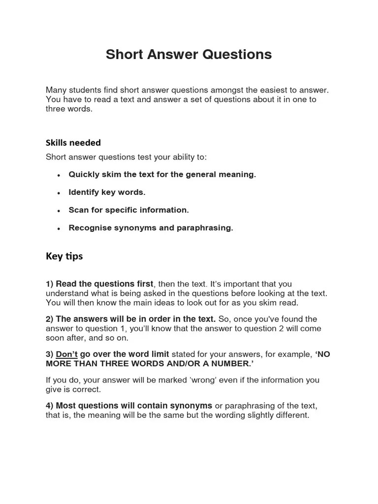 Short Answer Questions T Pdf