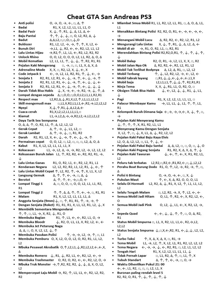 Cheat GTA San Andreas PS3 Lengkap PDF 1