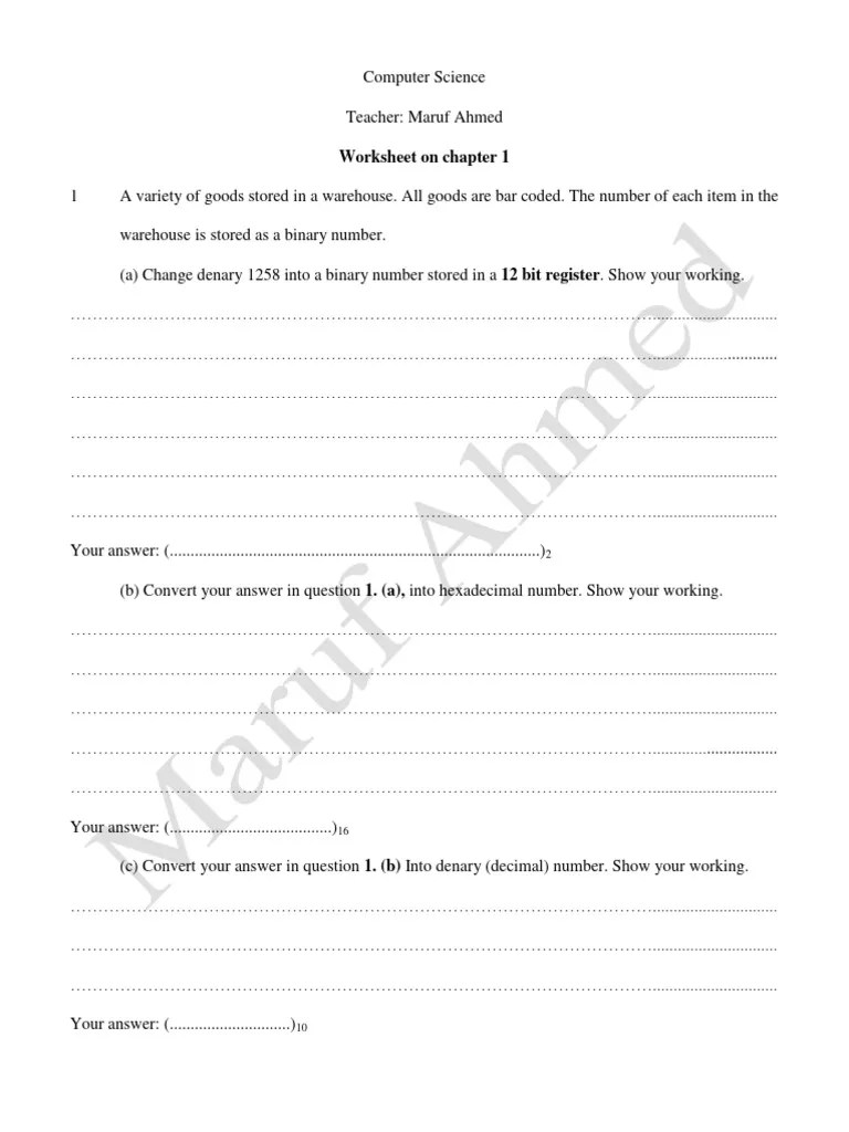 Chapter 1 Worksheet | Download Free PDF | Byte | Computer Engineering