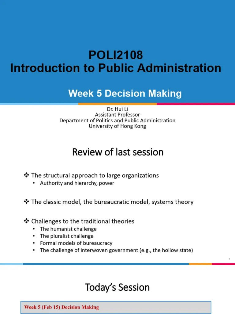 5-POLI2108 Week 5 Decision Making | PDF | Rationality | Decision Making