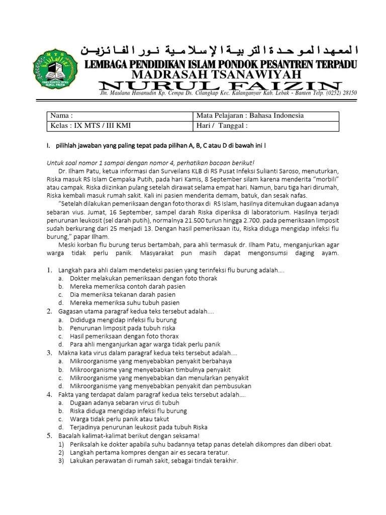 Soal Bahasa Indonesia KLS 9 Semester Ganjil | PDF