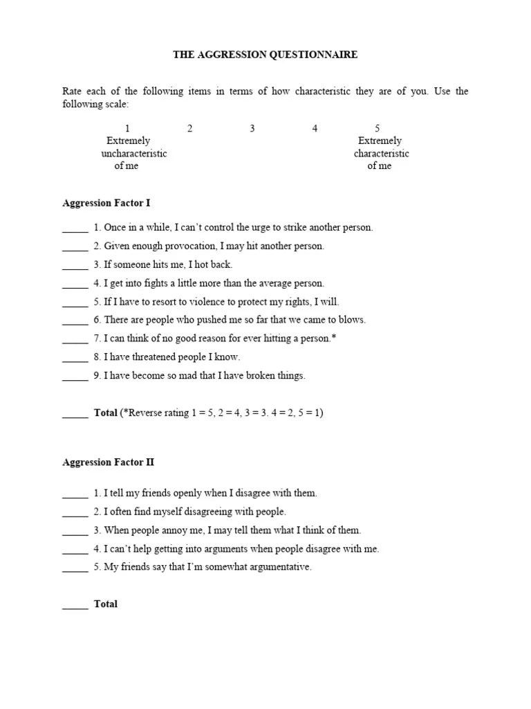 The Aggression Questionnaire | PDF