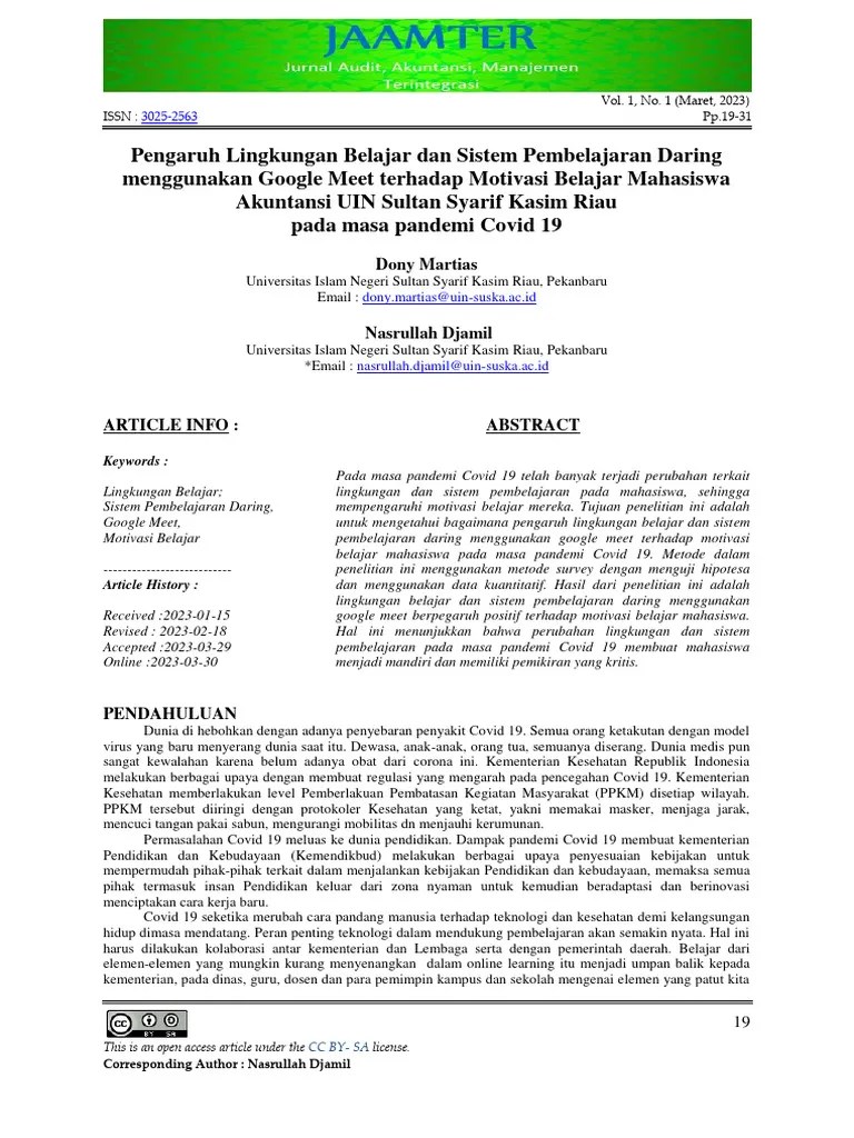 Pengaruh Lingkungan Belajar Dan Sistem Pembelajaran Daring Menggunakan ...