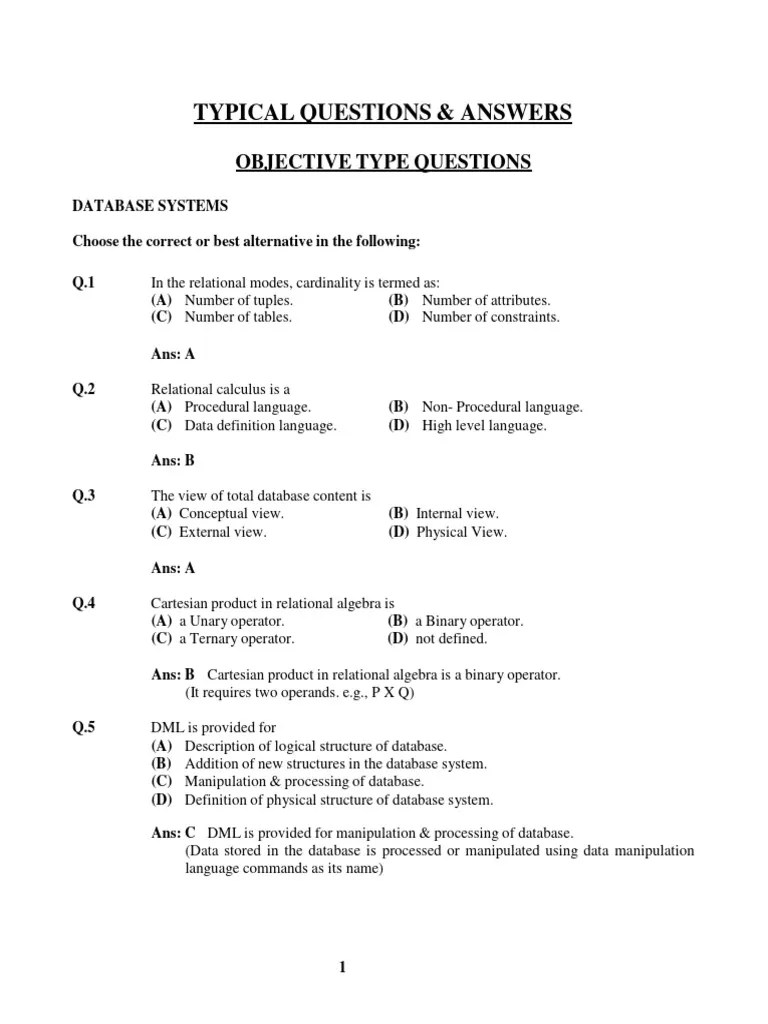 Database Systems Questions And Answers | PDF