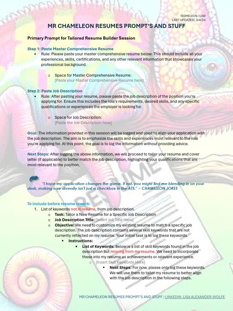 Chameleon Resumes Prompts | PDF | Résumé