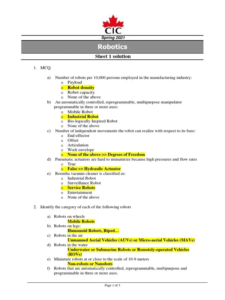 Sheet One - Robotics | Download Free PDF | Robot | Robotics