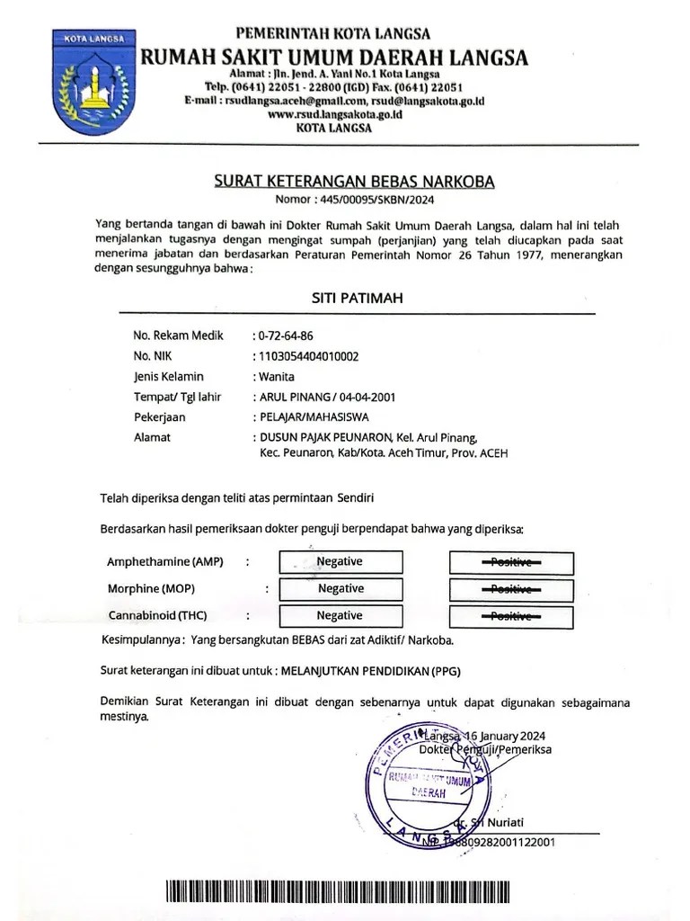 Surat Keterangan Narkoba | PDF