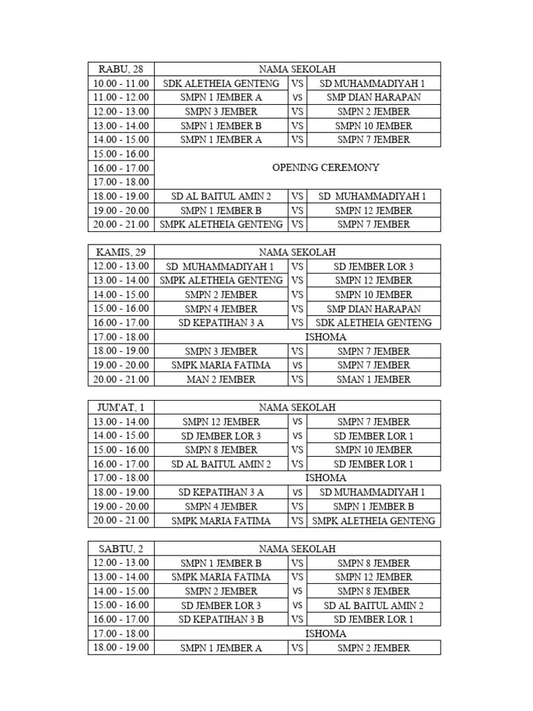 JADWAL_TOURNAMENT_MUBL_2024 | PDF