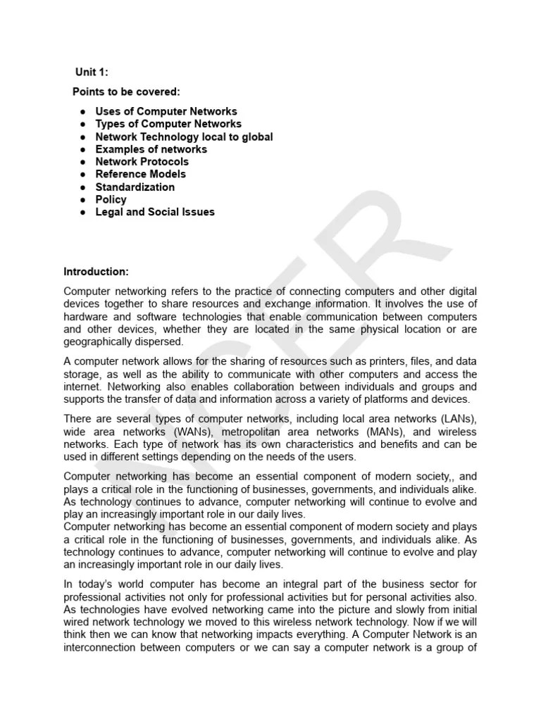 CNCC Unit 1 - Introduction To Computer Networks (Notes-Part 1) | PDF ...