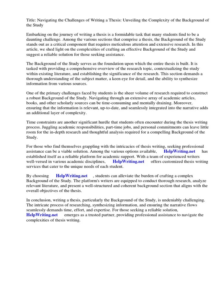 Writing Thesis Background Of The Study | PDF