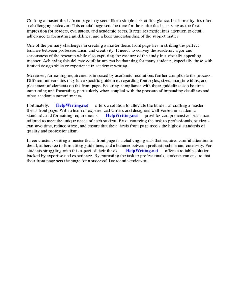 Master Thesis Front Page | PDF