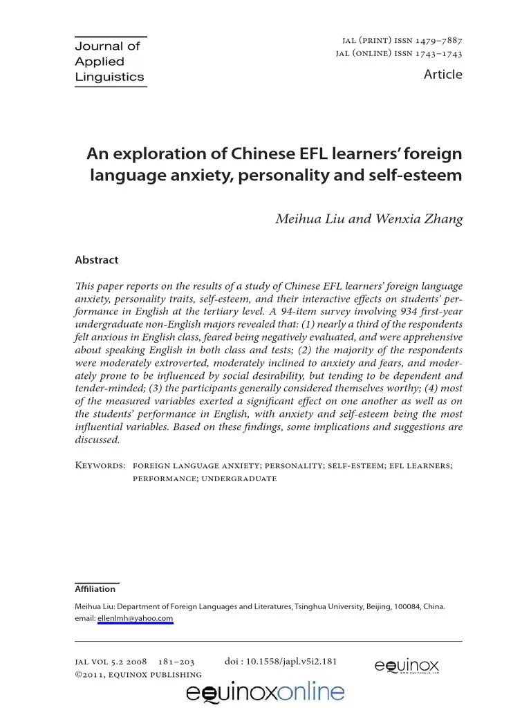 An Exploration Of Chinese EFL Learners F | PDF