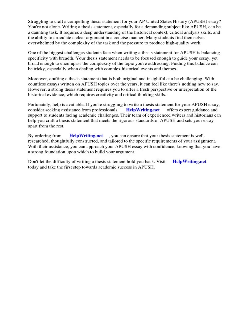How To Write A Good Thesis Statement For Apush | PDF | Essays ...