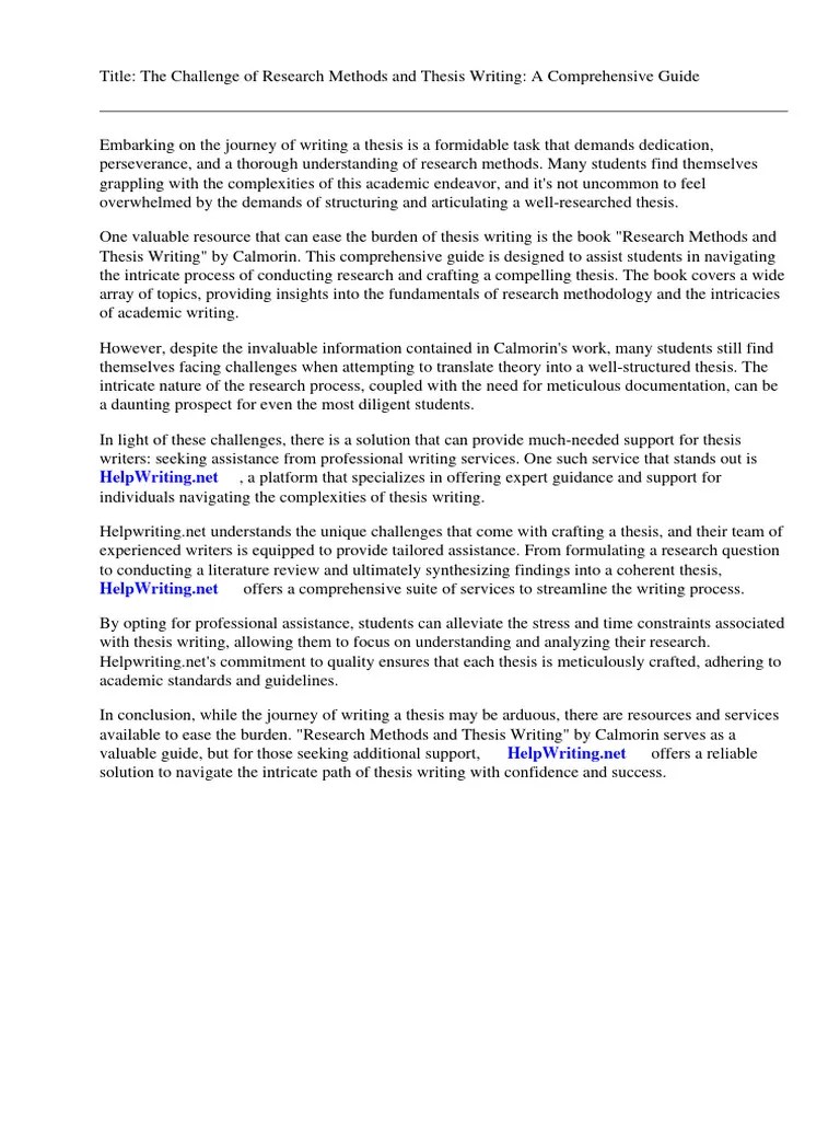 Research Methods And Thesis Writing By Calmorin PDF | PDF | Methodology | Thesis