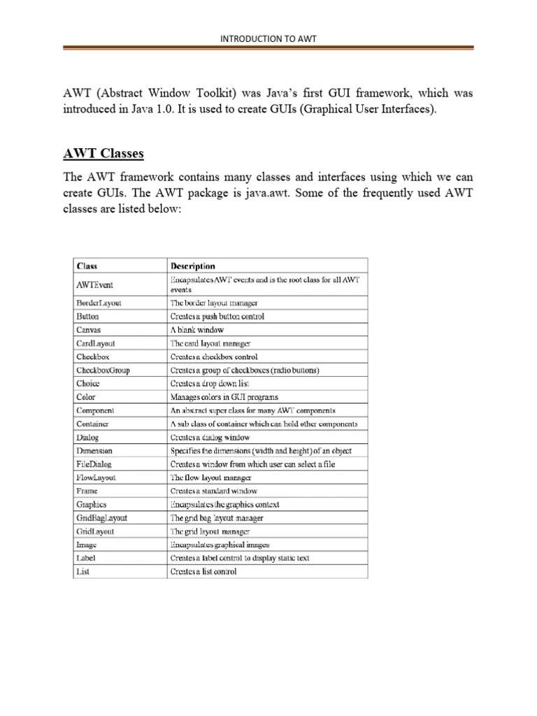 AWT Classes | PDF | Window (Computing) | Class (Computer Programming)