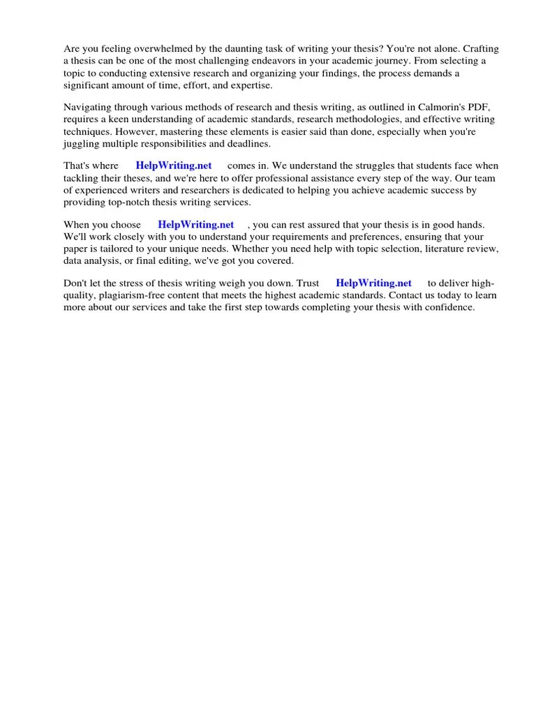 Methods Of Research And Thesis Writing Calmorin PDF | PDF | Thesis | Methodology