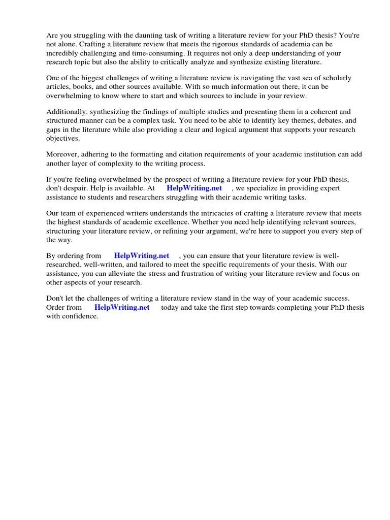 How To Write A Literature Review For A PHD Thesis | PDF | Career ...