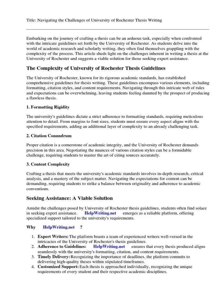 University Of Rochester Thesis Guidelines | PDF | Thesis | Citation