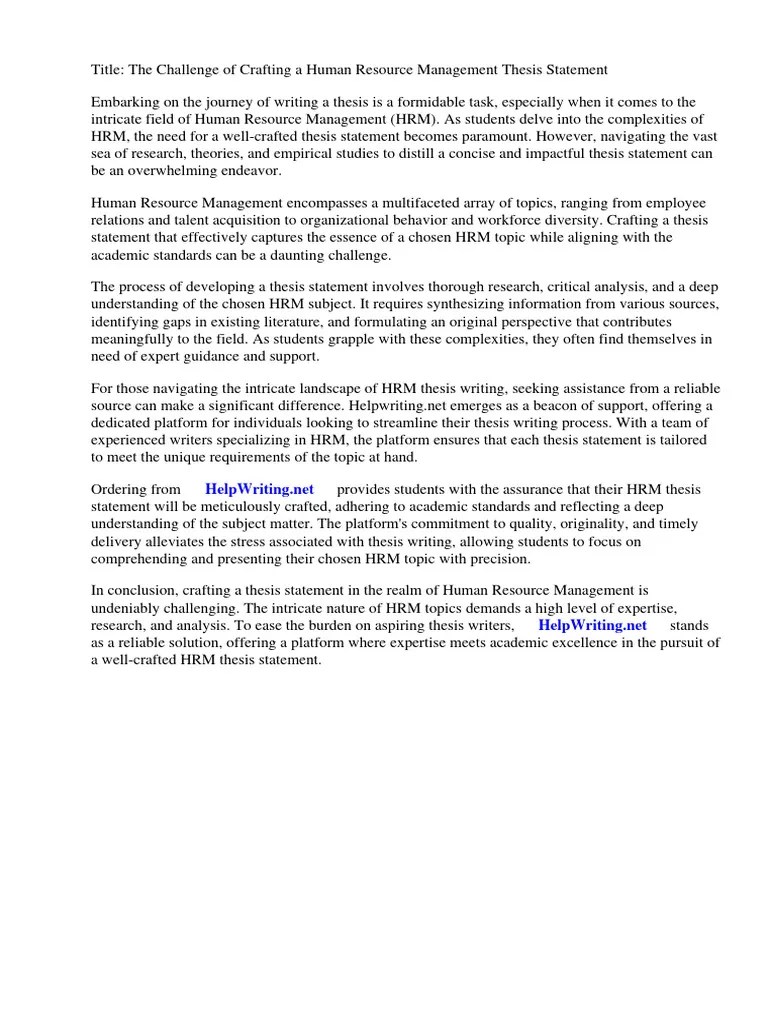 Human Resource Management Thesis Statement | PDF | Human Resource Management | Human Resources
