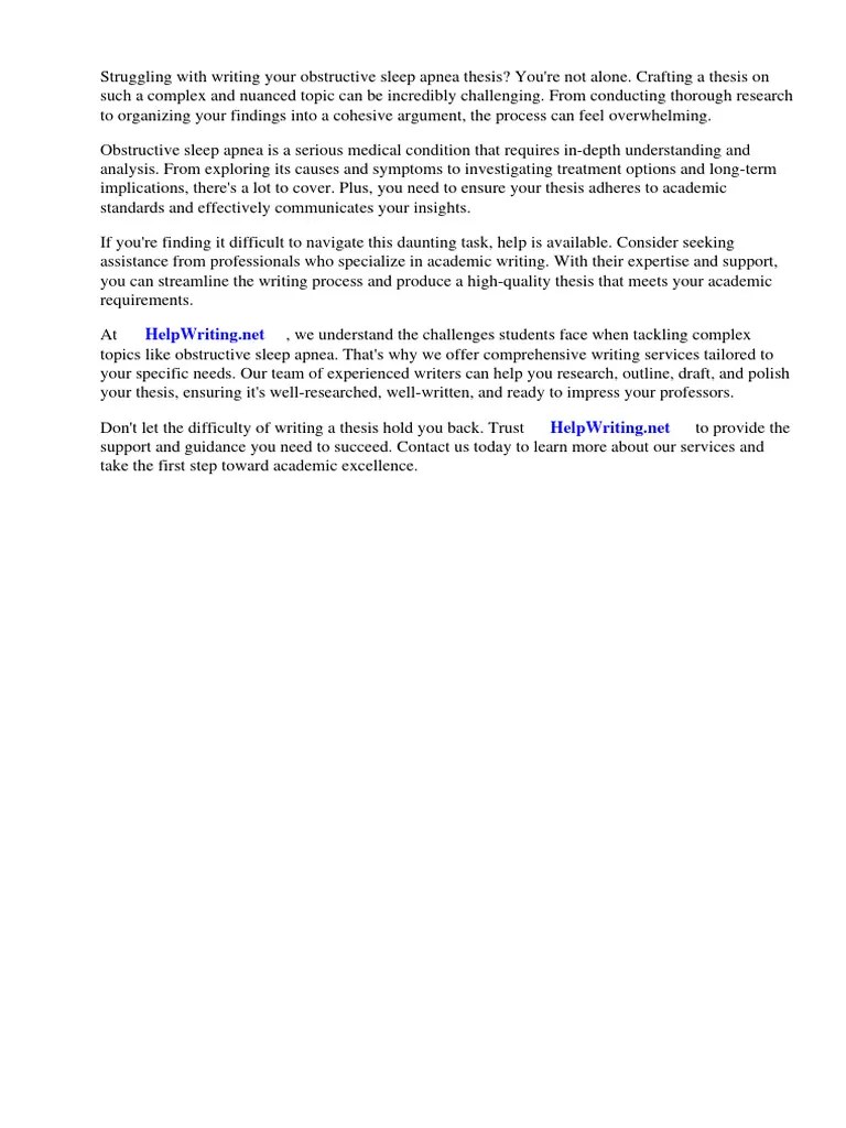 Obstructive Sleep Apnea Thesis | Download Free PDF | Sleep Apnea | Cost Effectiveness Analysis
