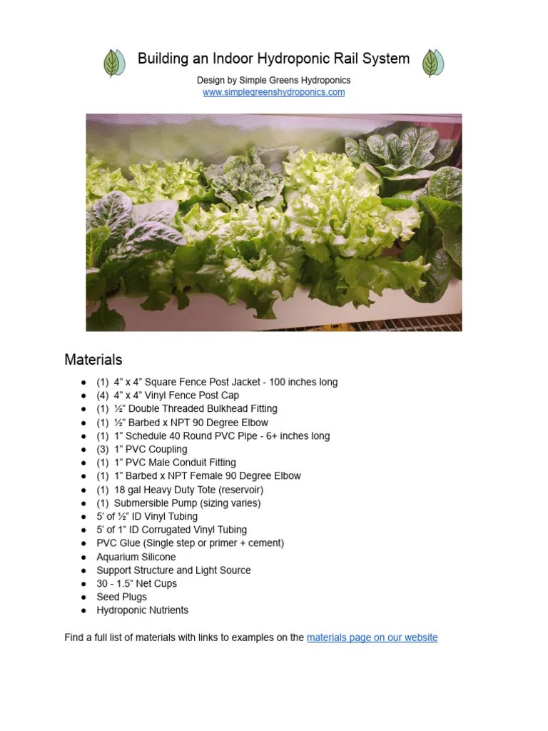 2 Rail Hydroponic System Build Instructions - Simple Greens | PDF ...