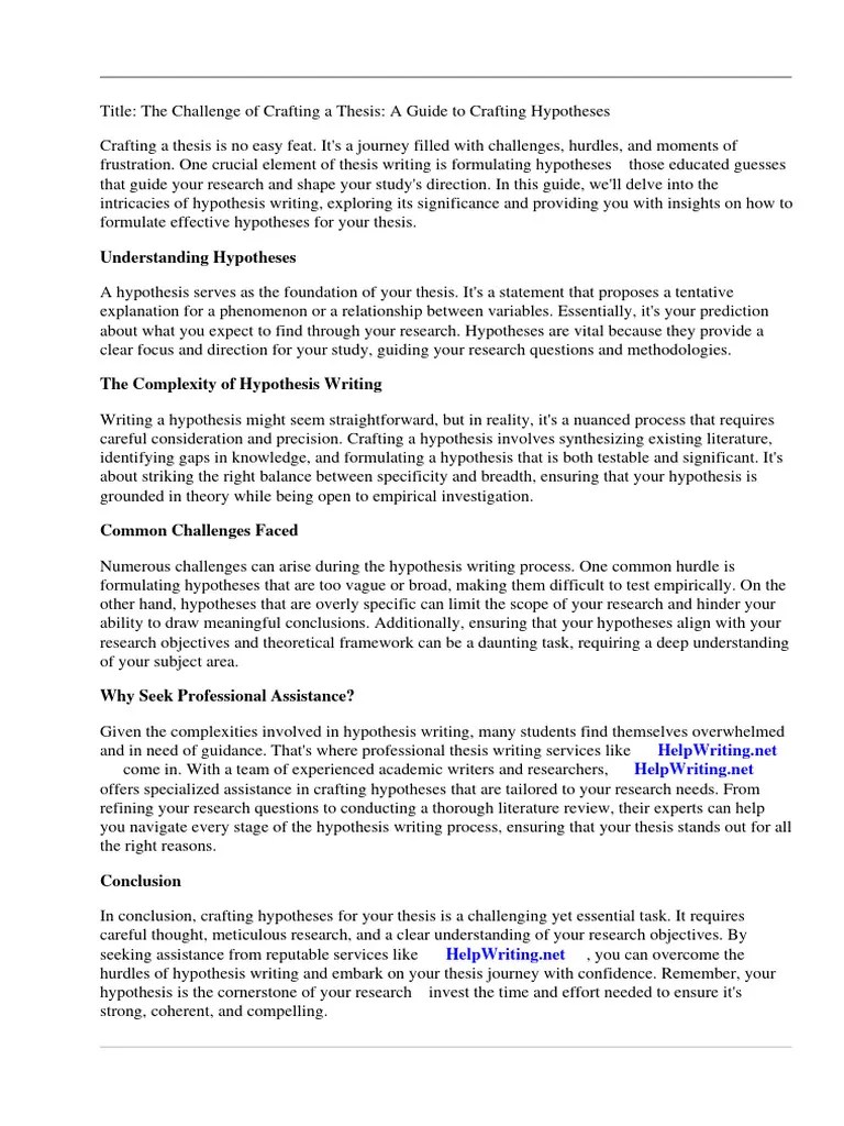 Sample Of Hypothesis In Thesis Writing | PDF | Hypothesis | Scientific ...