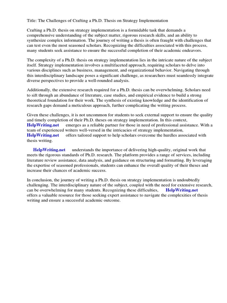 PHD Thesis Strategy Implementation | PDF | Qualitative Research | Thesis