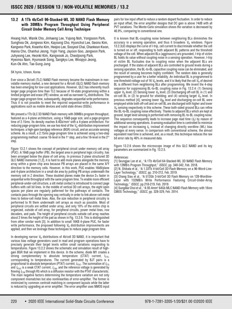A 1Tb 4b/cell 96-Stacked-WL 3D NAND Flash Memory With 30MB/s Program ...