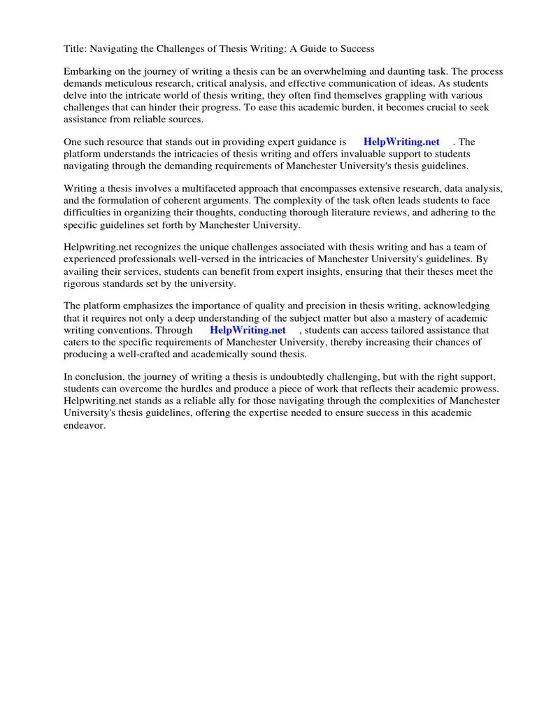 Thesis Guidelines Manchester University | PDF | Thesis | Postgraduate Education