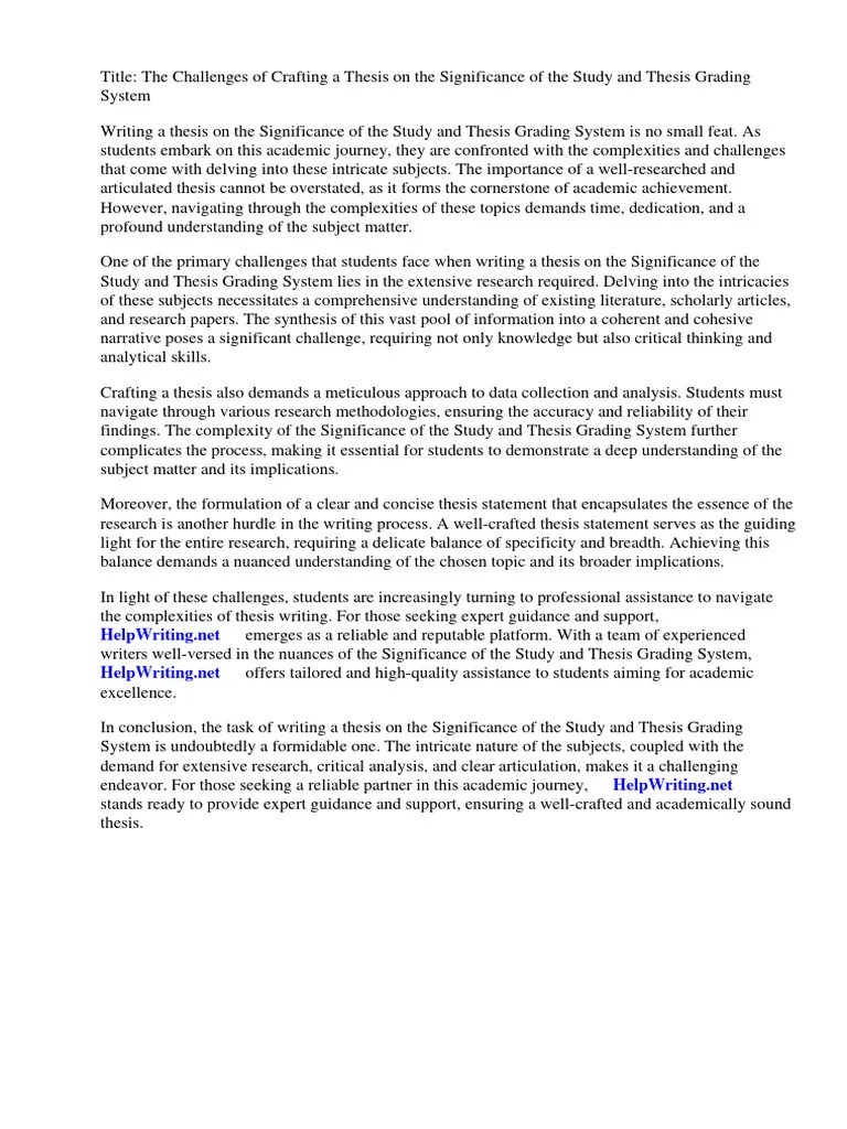 Significance Of The Study Thesis Grading System | PDF | Thesis | Information