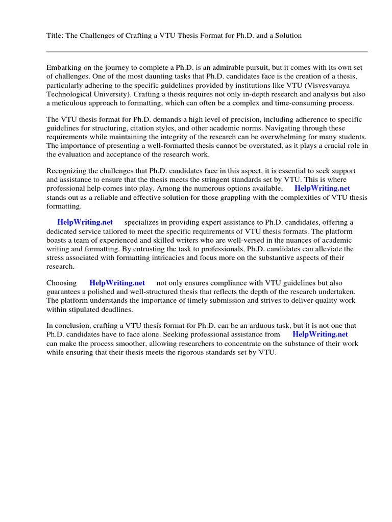 Vtu Thesis Format For PHD | PDF | Thesis | Doctor Of Philosophy