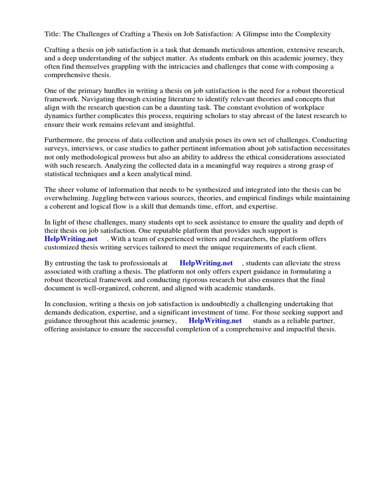 Thesis Job Satisfaction PDF | PDF | Job Satisfaction | Employment