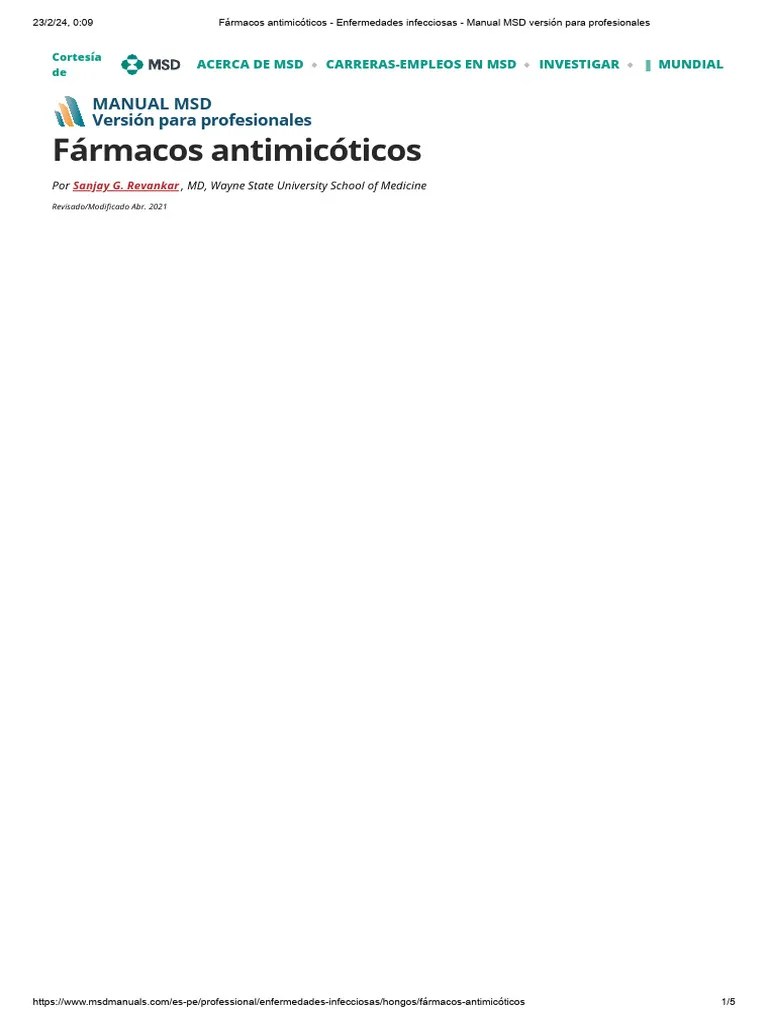 Fármacos Antimicóticos - Enfermedades Infecciosas - Manual MSD Versión Para Profesionales | PDF ...