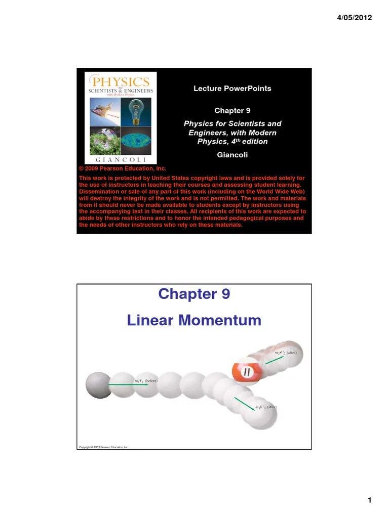 Chapter 9 Linear Momentum | PDF | Collision | Momentum